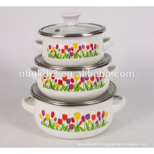 BSCI factory 3 pcs enamel mimi casserole pot set with glass lid high quality